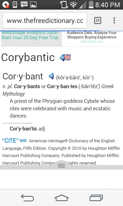 definition corybantic